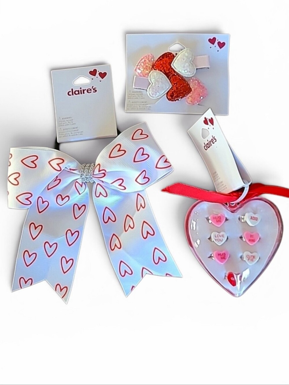 Claire's 3 Valentine's Day Hearts Accessories Lot! ❤️ Ring Set & Hair Variety!